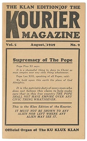 The Kourier Magazine (Klan Edition), Vol. 5, No. 9, August, 1929