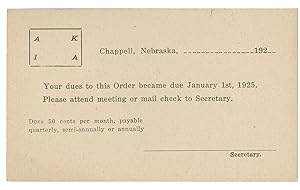 A blank dues reminder card issued by the Chappell, Nebraska branch of the Ku Klux Klan