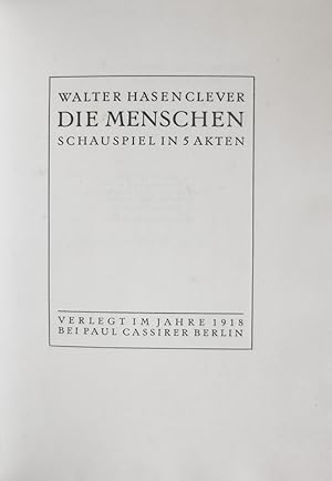 Bild des Verkufers fr Die Menschen. Schauspiel in 5 Akten. zum Verkauf von Antiquariat Elvira Tasbach