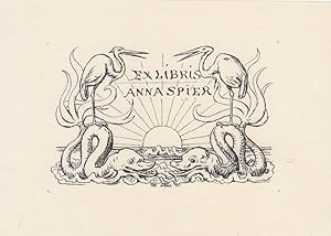 Imagen del vendedor de Ex Libris Anna Spier. Delphine und Reiher. a la venta por Antiquariat  Braun