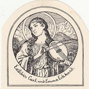 Imagen del vendedor de Ex Libris Carl und Emma Eckhard. Heilige Ccilia (Halbfigur) mit Laute vor Bergen. a la venta por Antiquariat  Braun