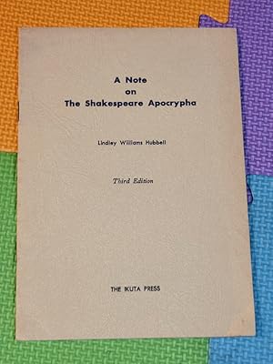 Bild des Verkufers fr A Note On The Shakespeare Apocrypha zum Verkauf von Earthlight Books