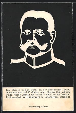 Ansichtskarte Portrait Generalfeldmarschall Paul von Hindenburg, optische Täuschung