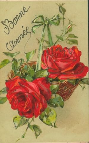 Glitzer Ansichtskarte / Postkarte Glückwunsch Neujahr, Rote Rosen