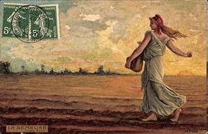 Künstler Ansichtskarte / Postkarte Roty, La Semeuse, Frau sät auf einem Feld