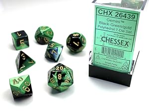 Gemini® Polyhedral Black-Green/gold 7-Die Set