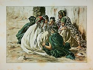 L'estampe Moderne.Jeux de fillettes à Laghouat.Lithographie Originale