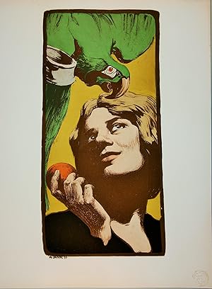 L'estampe Moderne.La femme au perroquet.Lithographie Originale