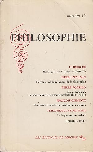 Seller image for Philosophie, N 12 Automne 1986 : for sale by PRISCA