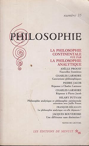 Imagen del vendedor de PHILOSOPHIE : LA PHILOSOPHIE CONTINETALE VUE PAR LA PHILOSOPHIE ANALYTIQUE n 35 a la venta por PRISCA