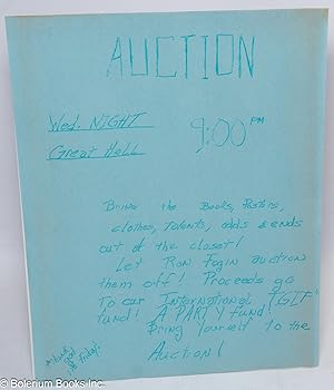 Auction, Wed. Great Hall, 9:00 PM [handbill]