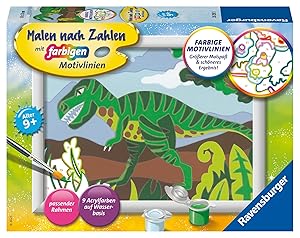 Ravensburger Malen nach Zahlen 20293 - Hungriger Dinosaurier - Kinder ab 9 Jahren