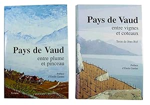 Bild des Verkufers fr Pays de Vaud entre plume et pinceau (Le Pays de Vaud vu par six peintres du cru) / Ensemble avec : Pays de Vaud entre vignes et coteaux. Prface d?Emile Gardaz. Ens. 2 volumes. zum Verkauf von Harteveld Rare Books Ltd.