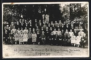 Foto-Ansichtskarte Kayna, 60 jähriges Bestehen d. Arb. Gesang-Vereins Harmonie 1927, Mitgliedergr...