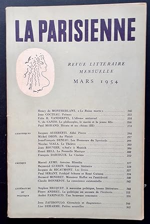 Imagen del vendedor de La Parisienne. Revue littraire mensuelle : n15, mars 1954. a la venta por Le Livre  Venir