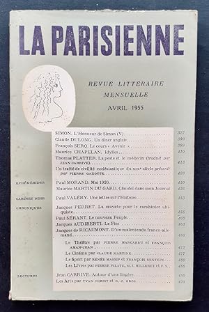 Bild des Verkufers fr La Parisienne. Revue littraire mensuelle : n27, avril 1955. zum Verkauf von Le Livre  Venir