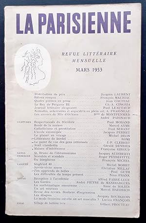 Imagen del vendedor de La Parisienne. Revue littraire mensuelle : n3, mars 1953. a la venta por Le Livre  Venir