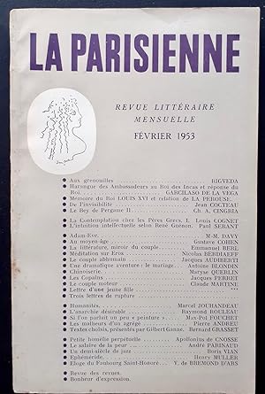 Imagen del vendedor de La Parisienne. Revue littraire mensuelle : n2, fvrier 1953. a la venta por Le Livre  Venir