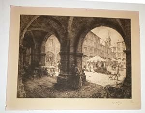 La Place Nationale De Montauban ( ancienne place Royale . Signed. First edition of the etching.