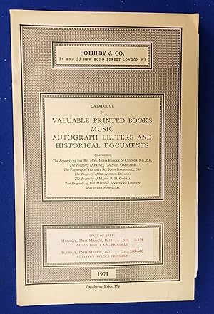 Catalogue of Valuable printed books, music, autograph letters and historical documents [ Sotheby'...