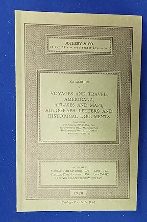 Seller image for Voyages and travel, Americana, atlases and maps, autograph letters and historical documents. [ Sotheby & Co., auction catalogue, sale date: 16-17 November, 1970 ]. for sale by Wykeham Books