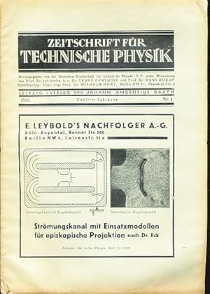 Imagen del vendedor de Zeitschrift fr Technische Physik. 12. Jg. 1931, Nr. 1. Im Auftrage der Deutschen Gesellschaft fr technische Physik. e.V. Herausgegeben von Carl Ramsauer und Hans Rukop. a la venta por Fundus-Online GbR Borkert Schwarz Zerfa