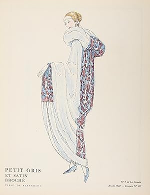 Petit gris et satin broché, tissu de Bianchini (Croquis N°VII, La Gazette du Bon ton, 1922 n°9)