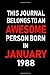 Seller image for This Journal belongs to an Awesome Person Born in January 1988: Blank Lined 6x9 Born in January with Birth year Journal/Notebooks as an Awesome . coworkers, bosses, colleagues and loved ones [Soft Cover ] for sale by booksXpress
