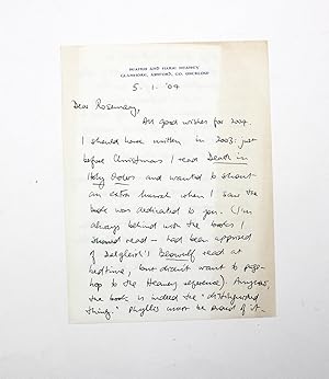 Bild des Verkufers fr An Original Hand Written and Signed Letter by Poet Seamus Heaney to Faber Director Rosemary Goad. The Letter Discussing PD James Novel ?Death in Holy Orders? zum Verkauf von Lasting Words Ltd