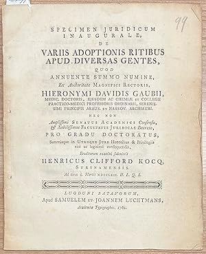 Dissertation, 1762, Law | Specimen juridicum inaugurale, de variis adoptionis ritibus apud divers...