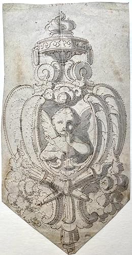 Antique drawing | A cupid within a decorative frame / Allegory of marriage, ca. 1710, 1 p.