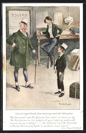 Image du vendeur pour Knstler-Ansichtskarte Arthur Moreland: David Copperfield`s first meeting with Mr. Micawber mis en vente par Bartko-Reher