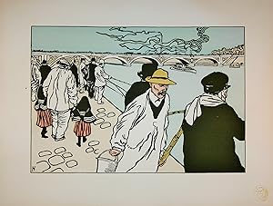 L'estampe Moderne ,Pêcheurs à la ligne, Lithographie Originale