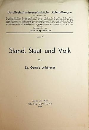 Seller image for Stand, Staat und Volk. (=Gesellschaftswissenschaftliche Abhandlungen ; 5) for sale by ANTIQUARIAT.WIEN Fine Books & Prints