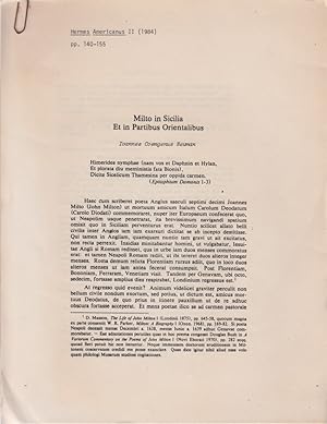 Seller image for Milto in Sicilia et in Partibus Orientalibus. [From: Hermes Americanus, Vol. 2, lib. 1-4, fasc. 4, Dec. 1984]. Ed. A. P. Dobsevage. for sale by Fundus-Online GbR Borkert Schwarz Zerfa