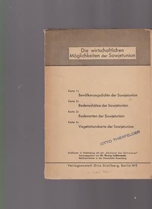 Bild des Verkufers fr Die wirtschaftlichen Mglichkeiten der Sowjetunion. ( 4 farbige Karten in Pp.-Mappe ). Erschienen in Verbindung mit der "Bcherei des Ostraumes", hrsg. v. Dr. Georg Leibbrandt, Reichamtsleiter in der Dienststelle Rosenberg. zum Verkauf von Fundus-Online GbR Borkert Schwarz Zerfa