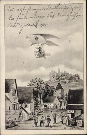 Künstler Ansichtskarte / Postkarte Mangery, R., Der fliegende Landbriefträger, Flugfahrtpioniere