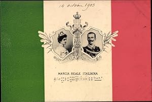 Seller image for Wappen Lied Ansichtskarte / Postkarte Knig Viktor Emanuel III von Italien, Elena von Montenegro, Marcia Reale Italiana for sale by akpool GmbH