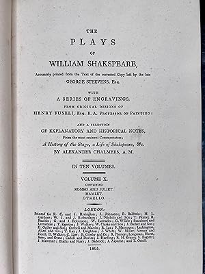 Bild des Verkufers fr THE PLAYS OF WILLIAM SHAKSPEARE illustrated by Fuseli, Blake 1805 zum Verkauf von Apple Boutique, Drawings, Prints & Books