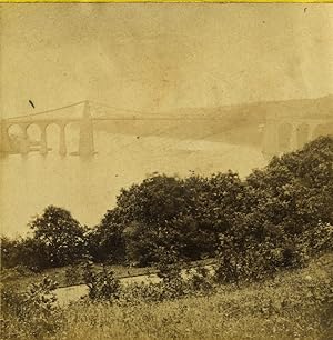 Seller image for United Kingdom Wales Bangor Suspension Bridge Menai Strait Old Photo Stereo 1870 for sale by Bits of Our Past Ltd