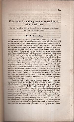 Image du vendeur pour Ueber eine Sammlung neuentdeckter himjarischer Inschriften. - Vortrag, gehalten in der Orientalistenversammlung zu Augsburg den 24. September 1862. mis en vente par PRISCA