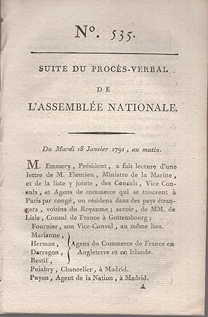 Image du vendeur pour Suite du Procs-Verbal n 535 du mardi 18 janvier 1791 mis en vente par PRISCA