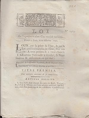 Seller image for Loi sur l'organisation d'une cour martiale maritime, donne  Paris, le 12 octobre 1791. for sale by PRISCA