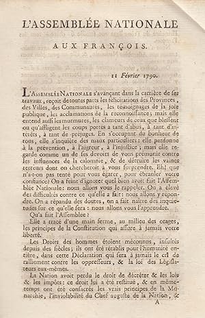 Bild des Verkufers fr L'Assemble nationale aux Franois : 11 fvrier 1790. zum Verkauf von PRISCA