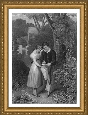 Lover in the Park,Victorian Fashion Era Vintage Art Print Steel Engraved Print 1800s