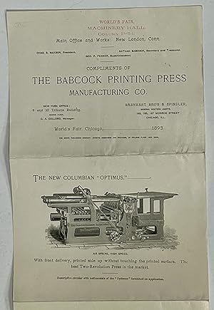 PROMOTIONAL LEAFLET. The Babcock Printing Press Manufacturing Co. World's Fair, Chicago. 1893