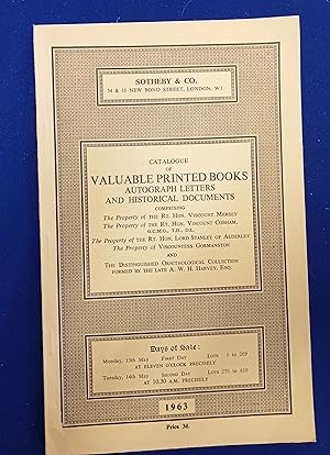 Catalogue of valuable printed books, autograph letters and historical documents [ Sotheby & Co., ...