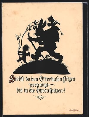 Bild des Verkufers fr Knstler-Ansichtskarte Georg Plischke: Siehst du den Osterhasen flitzen vergngt bis in die Ohrenspitzen? zum Verkauf von Bartko-Reher