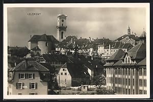 Ansichtskarte Delémont, Ortspartie mit Kirche