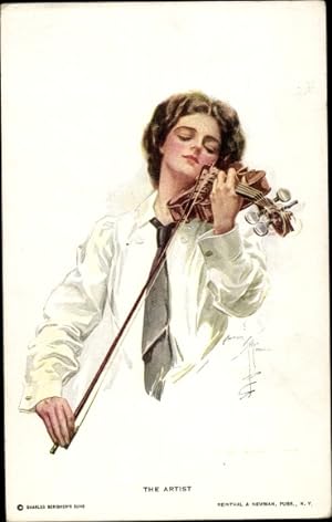 Künstler Ansichtskarte / Postkarte Fisher, Harrison, Frau mit Violine, Geige, The Artist
